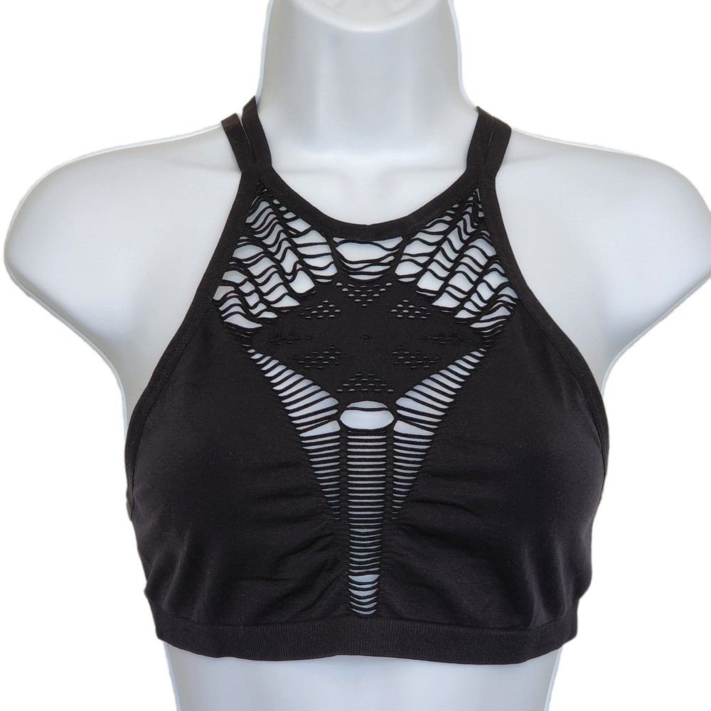Cutout Bralette Seamless Croptop Black Medium to Large Halter High Neck Stretch